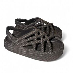 Vintage Y2K Chunky Platform Slingback Sandal Black Rope Waterproof